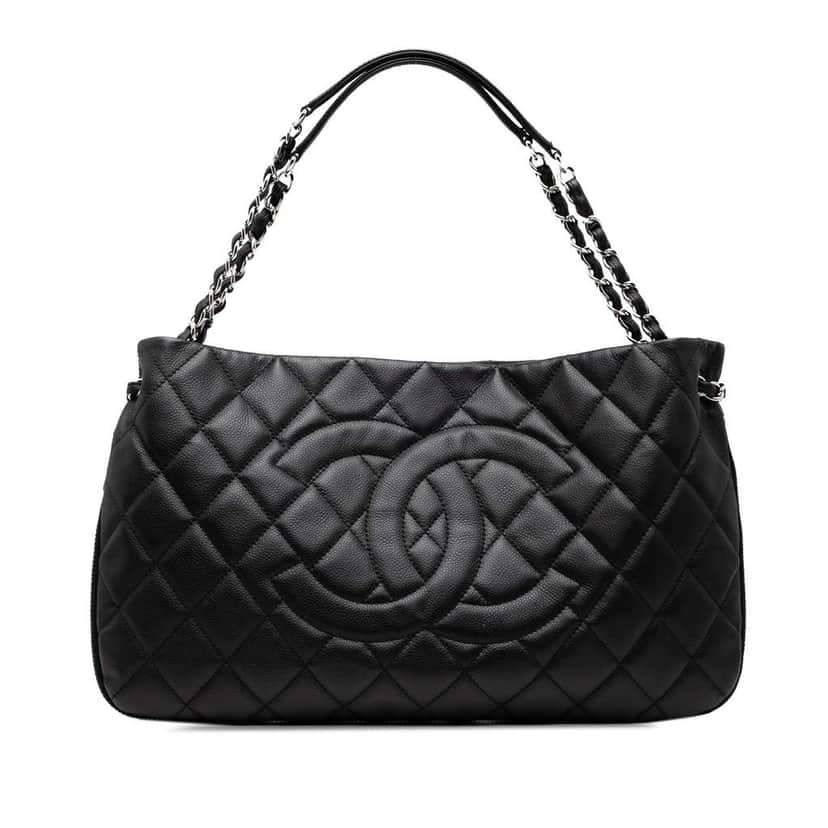 Chanel CC Quilted Caviar Expandable Tote Black Leather Good condition - Front View