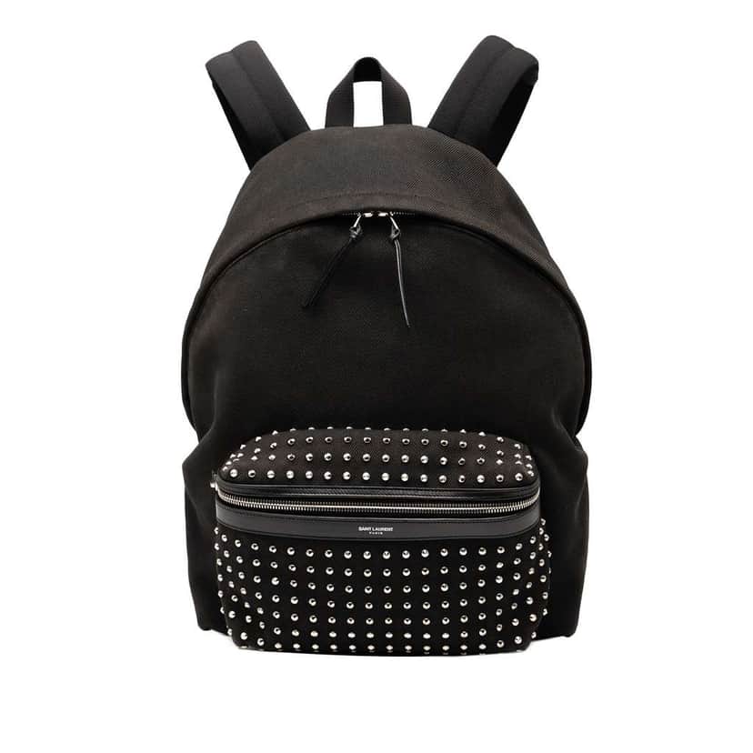Saint Laurent Studded Canvas City Backpack Black Canvas Good condition - Front View