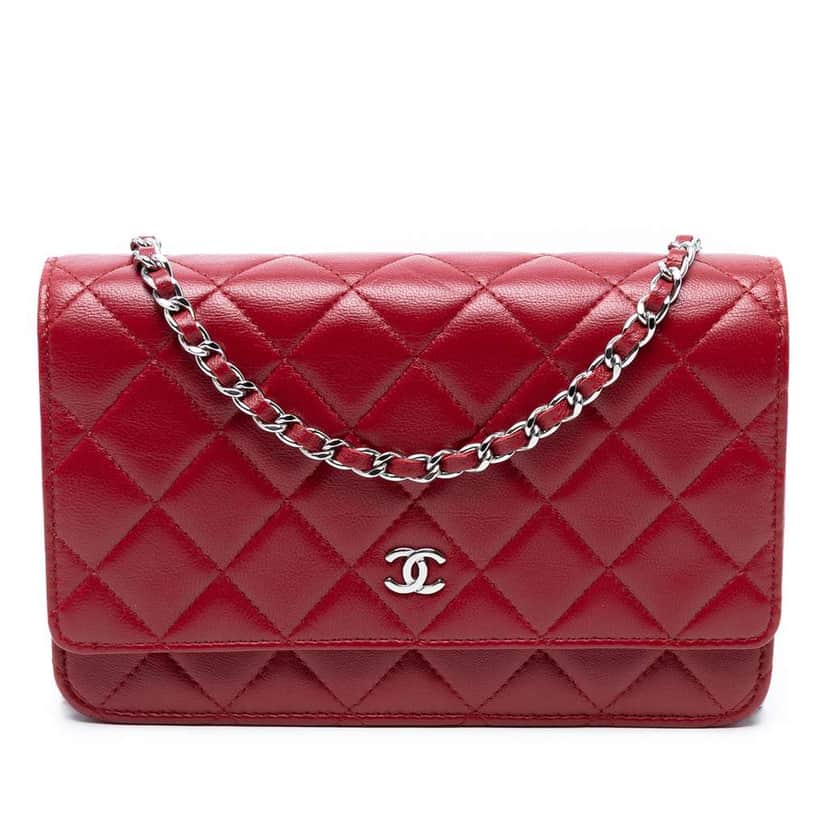 Chanel CC Quilted Lambskin Wallet on Chain Red Leather Good condition - Front View