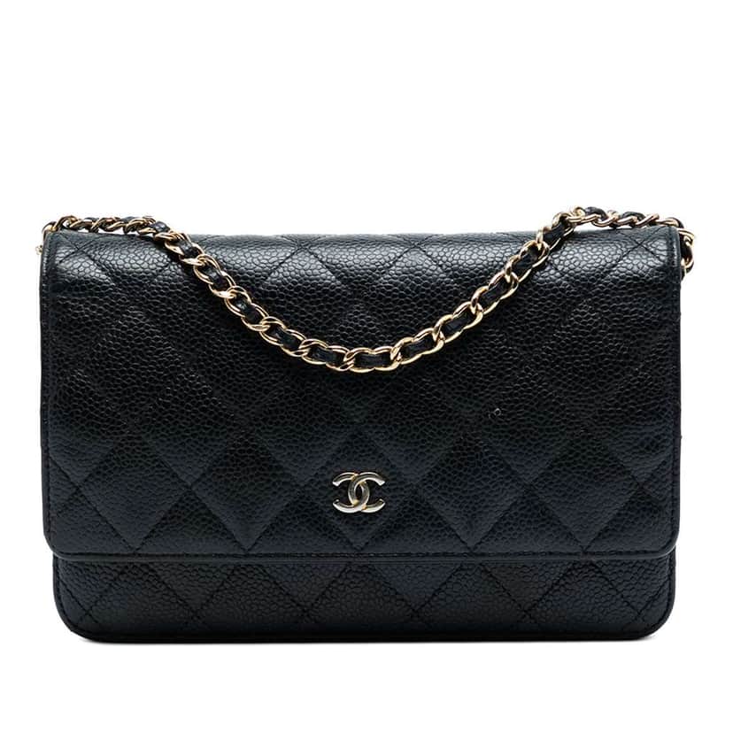 Chanel CC Quilted Caviar Wallet on Chain Black Leather Good condition - Front View