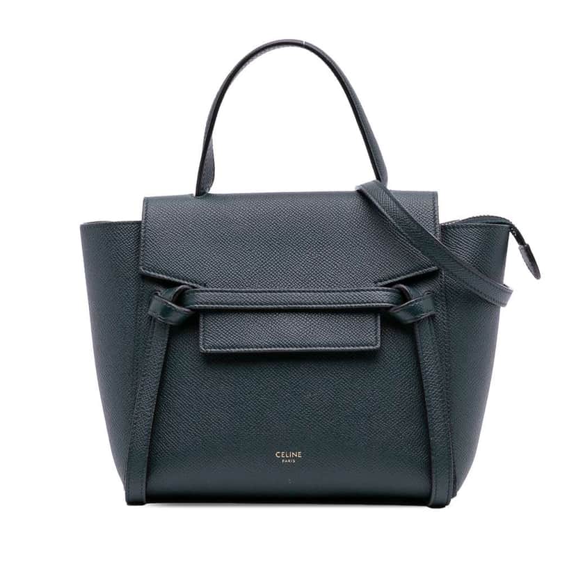 Celine Nano Grained Calfskin Belt Bag Green Leather Good condition - Front View