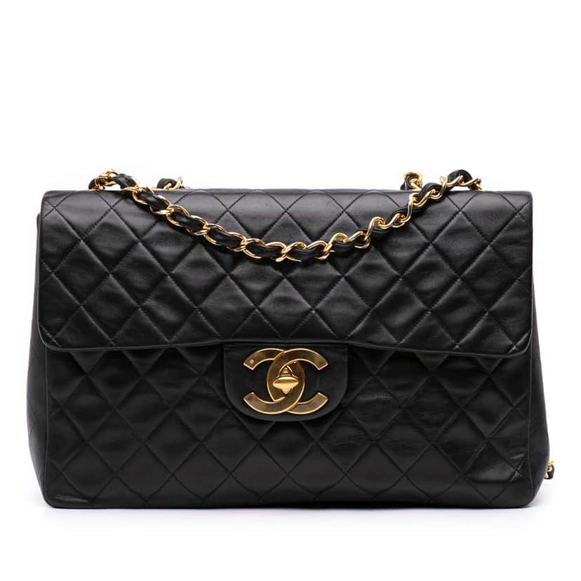 Chanel Maxi XL Classic Lambskin Single Flap Black Leather Good condition - Front View