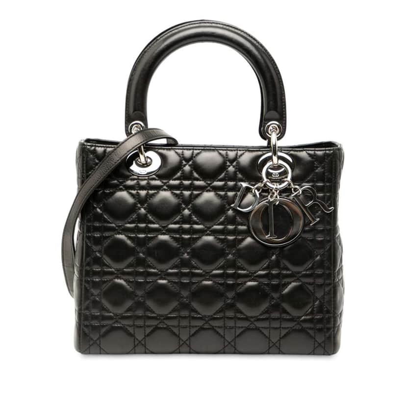 Dior Medium Lambskin Cannage Lady Dior Black Leather Good condition - Front View