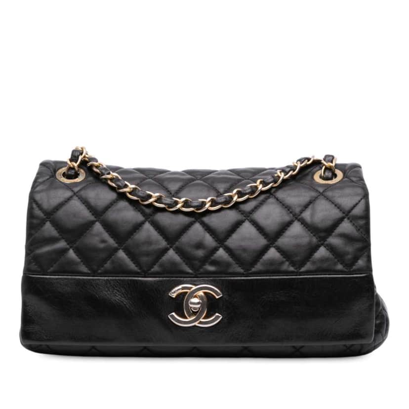 Chanel Medium Quilted Calfskin Soft Elegance Flap Black Leather Good condition - Front View