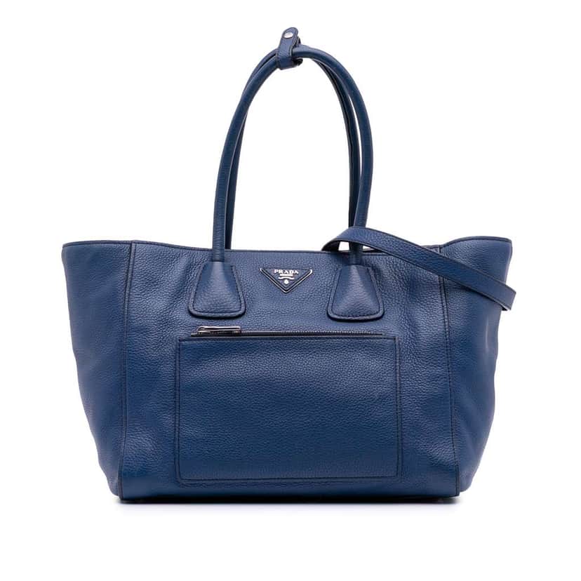 Prada Vitello Phenix Shopping Tote Blue Leather Good condition - Front View