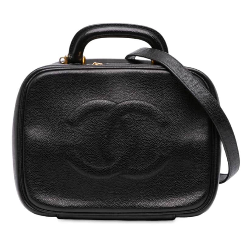 Chanel CC Caviar Vanity Case Black Leather Good condition - Front View