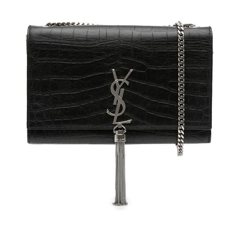 Saint Laurent Medium Croc Embossed Leather Kate Tassel Crossbody Black Leather Good condition - Front View