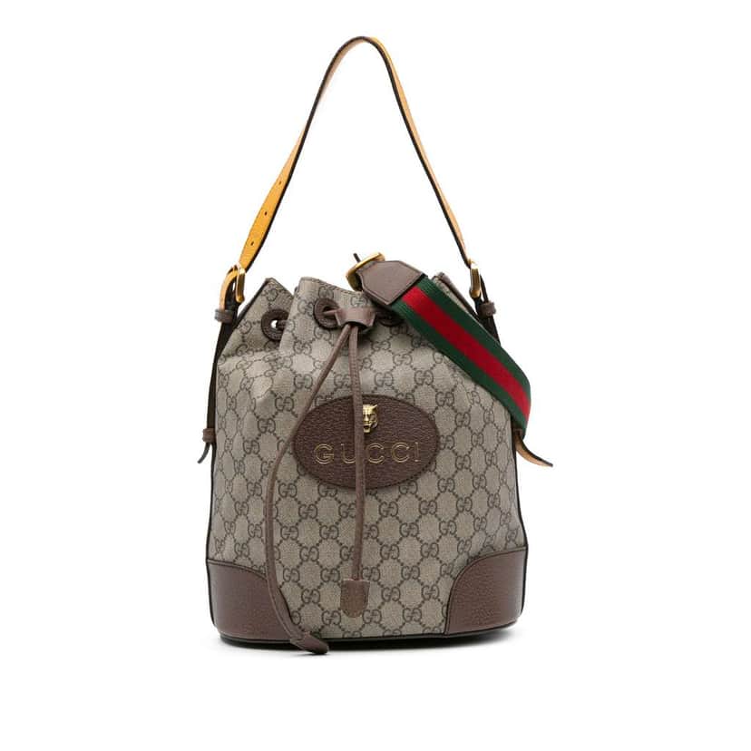 Gucci GG Supreme Neo Vintage Drawstring Bucket Bag Brown Canvas Good condition - Front View