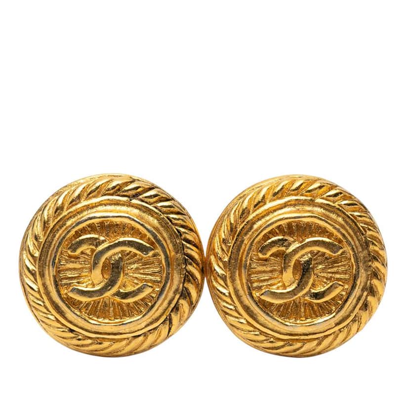 Chanel Gold Plated CC Round Clip On Earrings Gold Metal Good condition - Front View