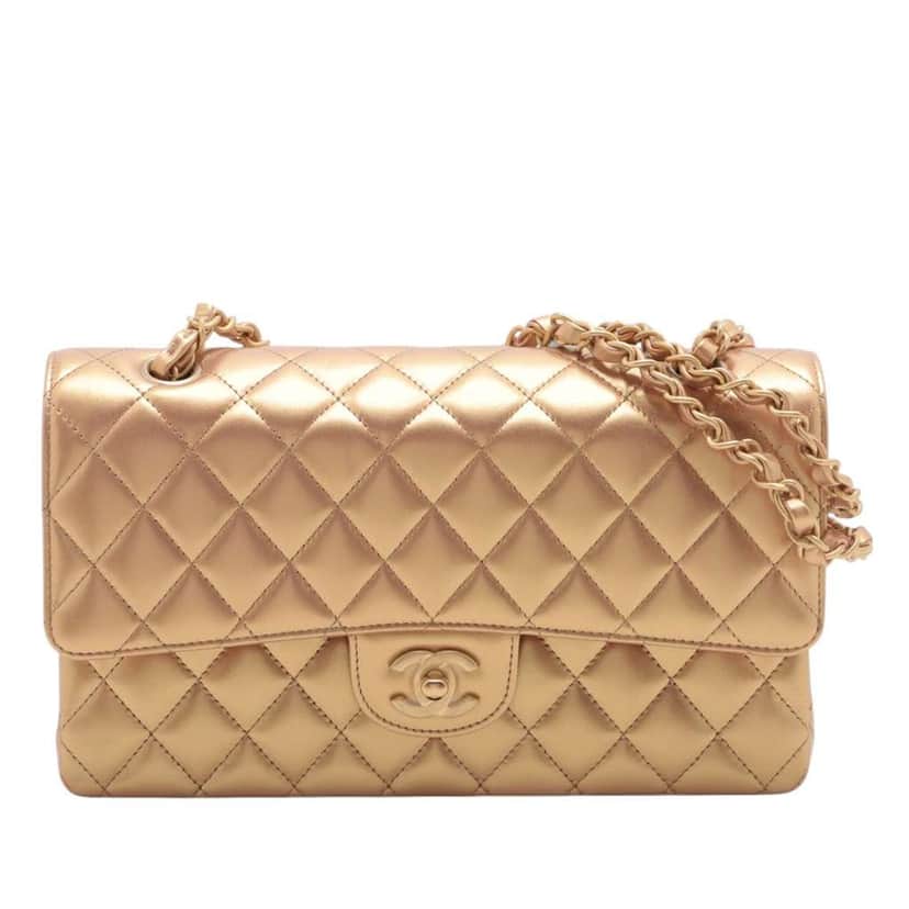 Chanel Medium Classic Lambskin Double Flap Brown Leather Good condition - Front View