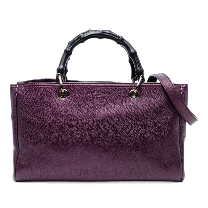 Gucci Medium Calfskin Bamboo Shopper Satchel Purple Leather Good condition - Front View