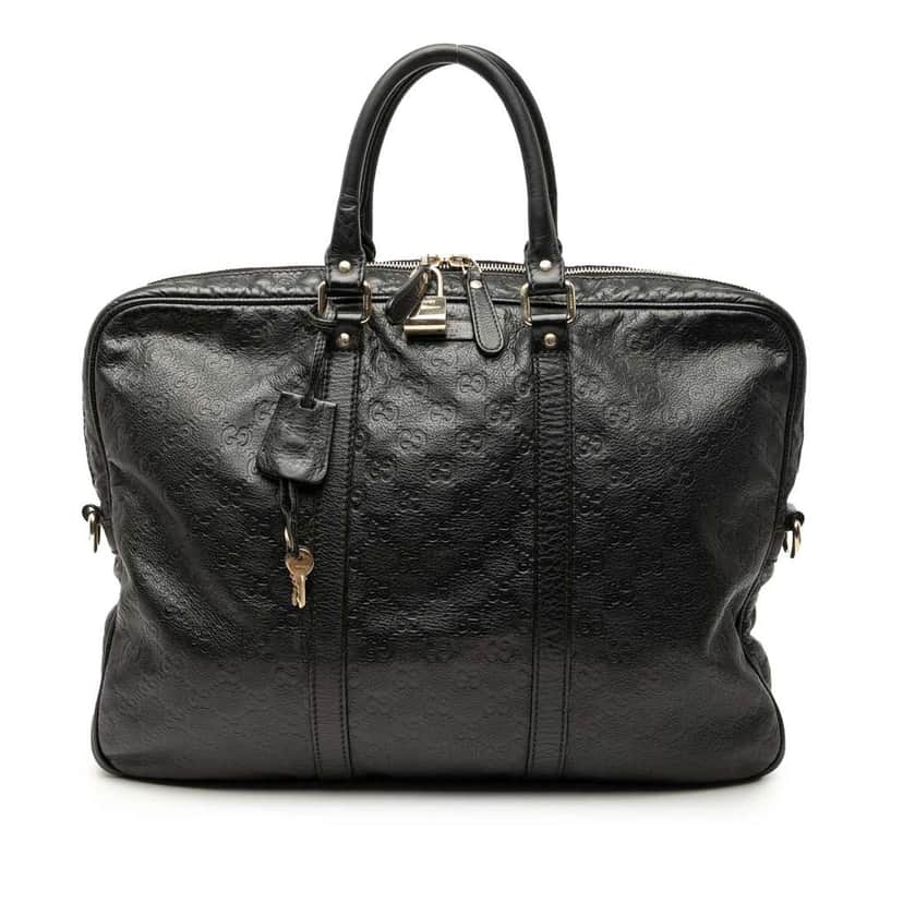 Gucci Guccissima Business Bag Black Leather Fair condition - Front View