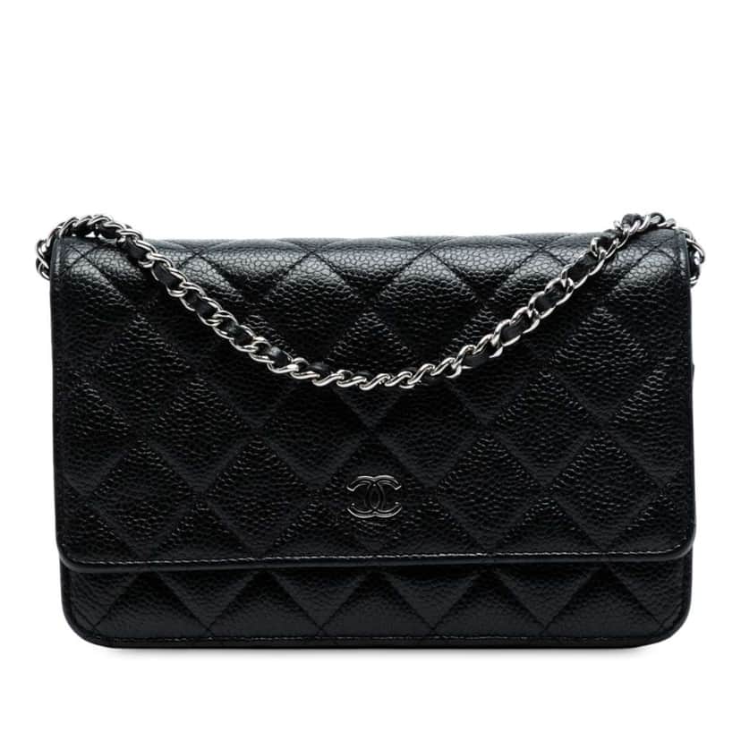 Chanel CC Quilted Caviar Wallet on Chain Black Leather Good condition - Front View