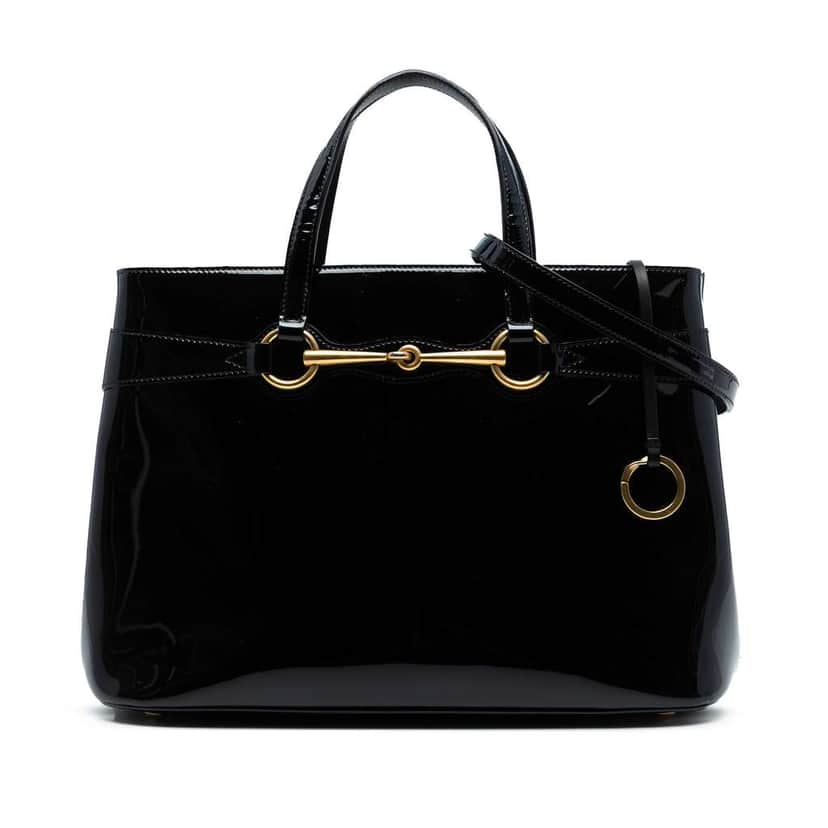 Gucci Patent Bright Bit Satchel Black Leather Good condition - Front View