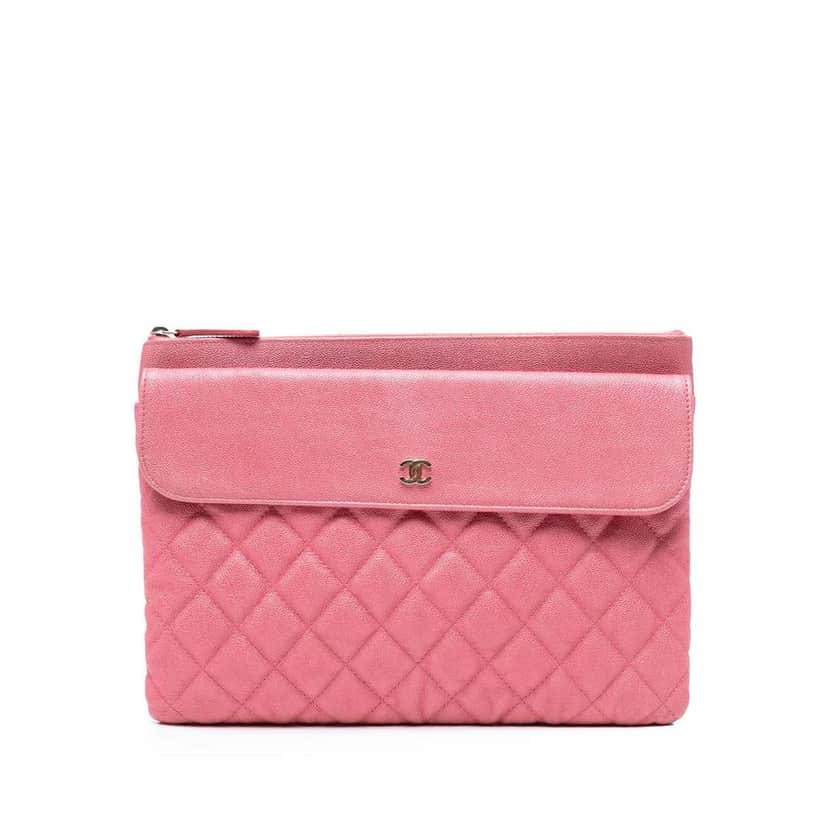 Chanel Medium CC Quilted Caviar Flap Cosmetic Case Pink Leather Good condition - Front View