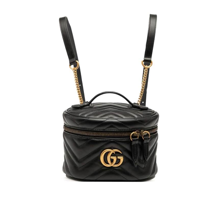 Gucci Mini GG Marmont Matelasse Leather Round Backpack Black Leather Good condition - Front View