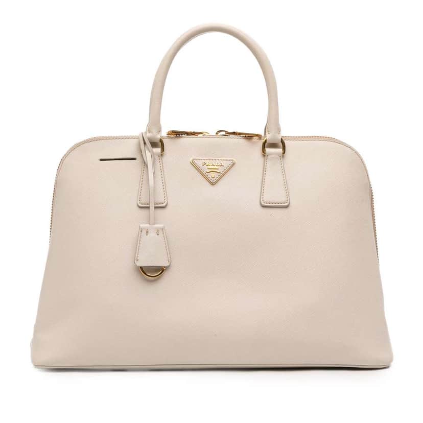 Prada Large Saffiano Lux Promenade Satchel White Leather Very good condition - Front View
