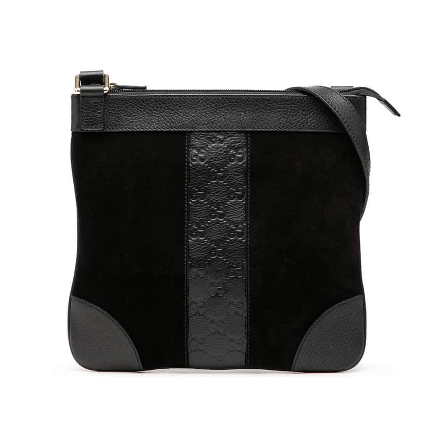 Gucci Guccissima Trimmed Suede Crossbody Black Leather Good condition - Front View