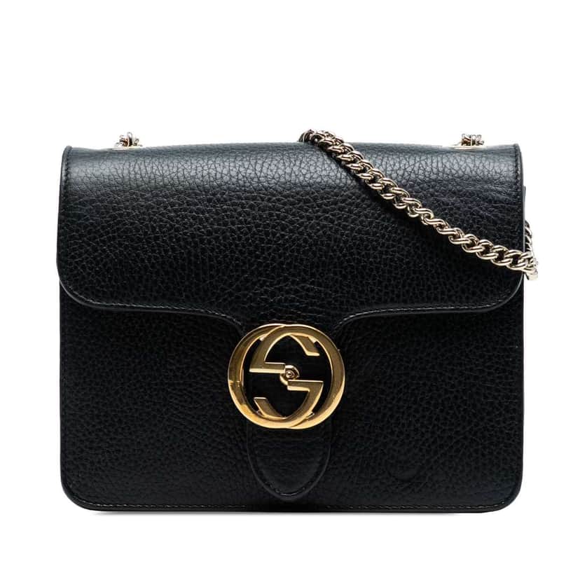 Gucci Small Dollar Calfskin Interlocking G Crossbody Black Leather Good condition - Front View
