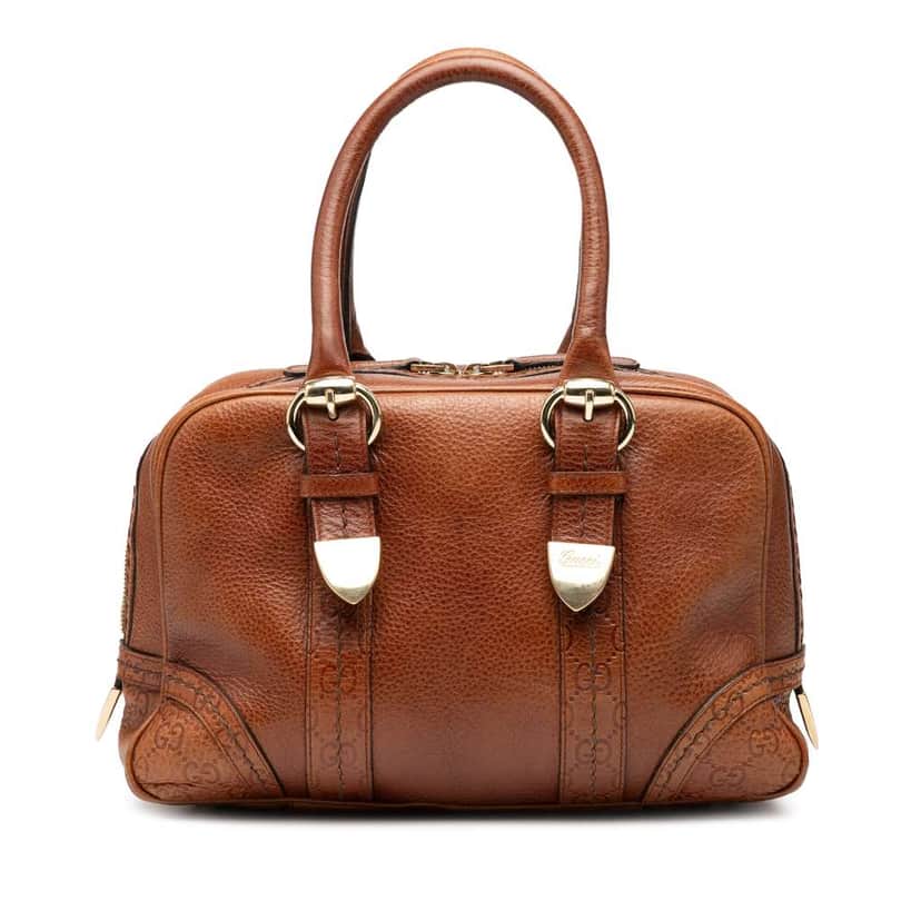 Gucci Guccissima Trimmed Leather Signoria Boston Bag Brown Leather Fair condition - Front View