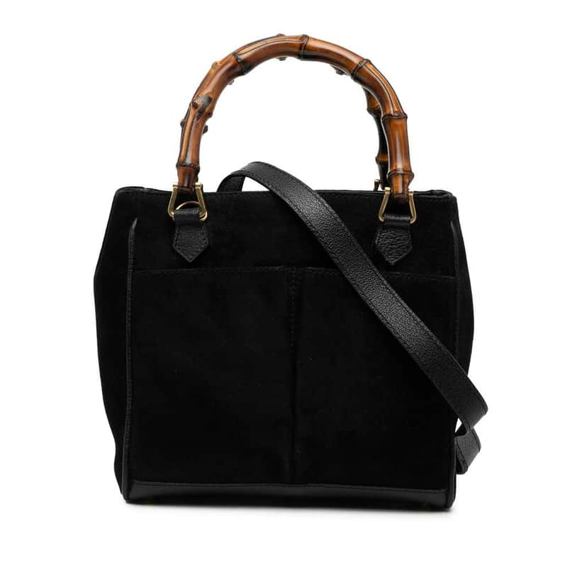 Gucci Suede Bamboo Satchel Black Leather Good condition - Front View