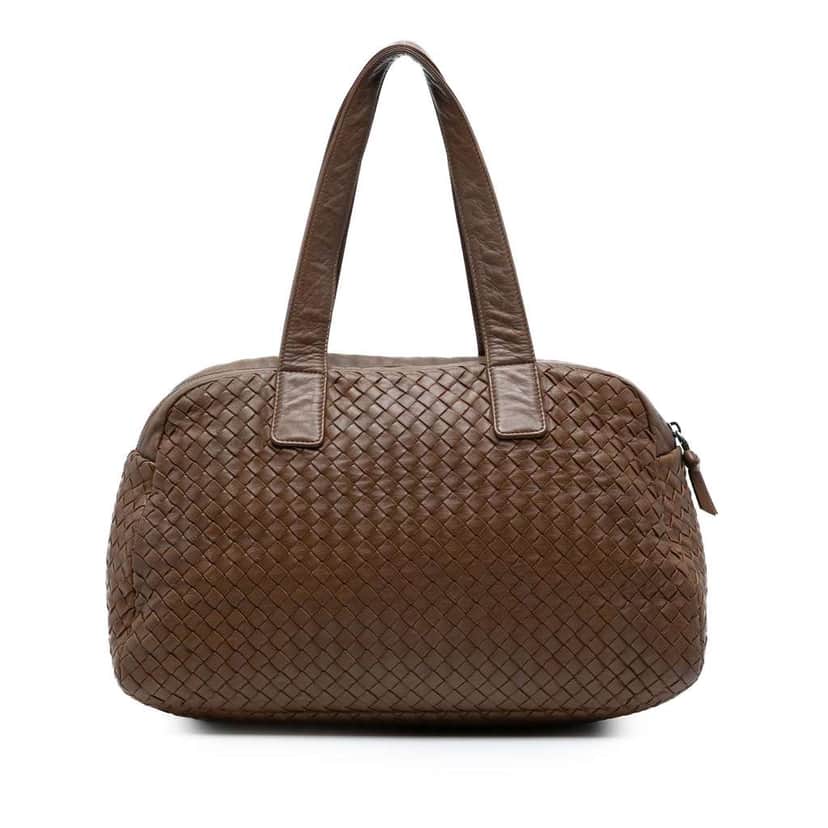 Bottega Veneta Nappa Intrecciato Shoulder Bag Brown Leather Good condition - Front View