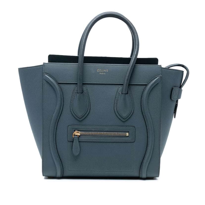 Celine Micro Calfskin Luggage Tote Blue Leather Good condition - Front View