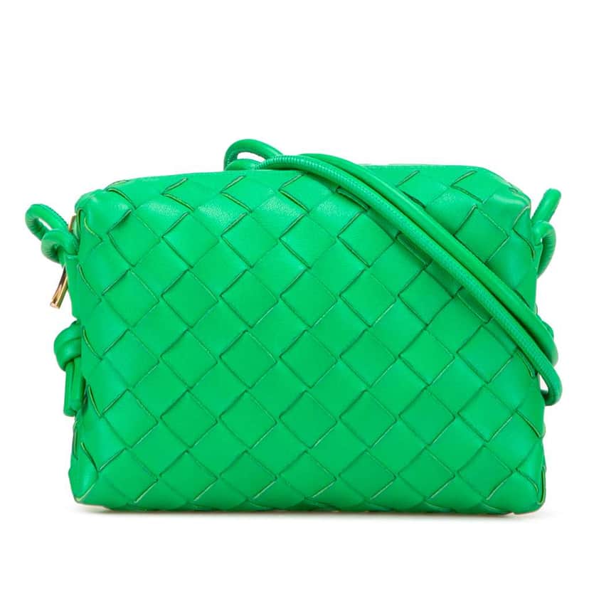 Bottega Veneta Mini Lambskin Intrecciato Loop Camera Bag Green Leather Good condition - Front View