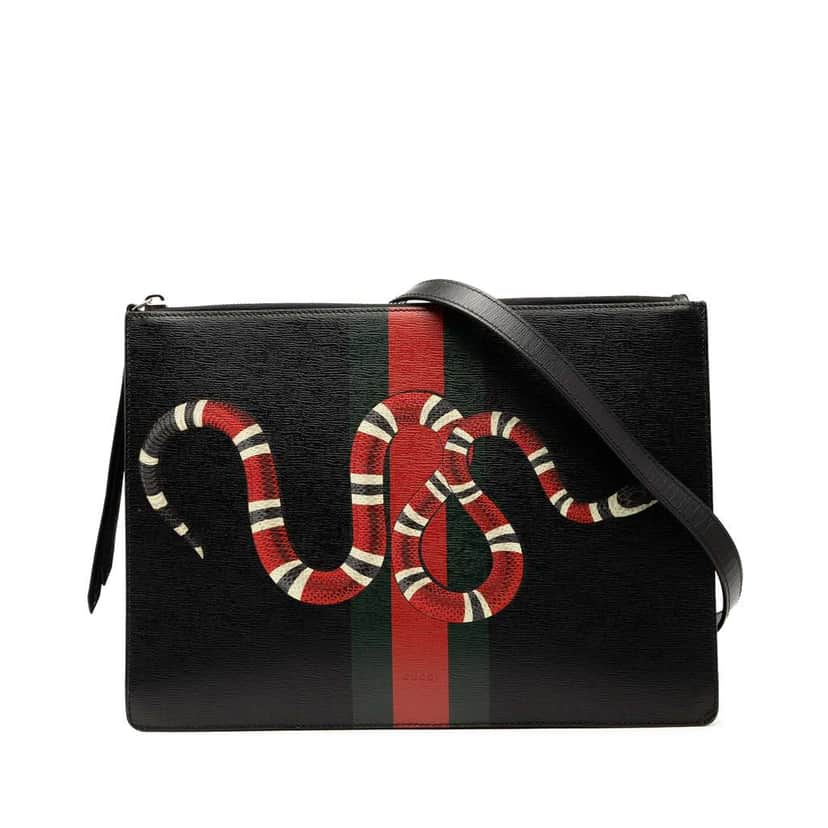 Gucci Leather Web Kingsnake Crossbody Black Leather Good condition - Front View