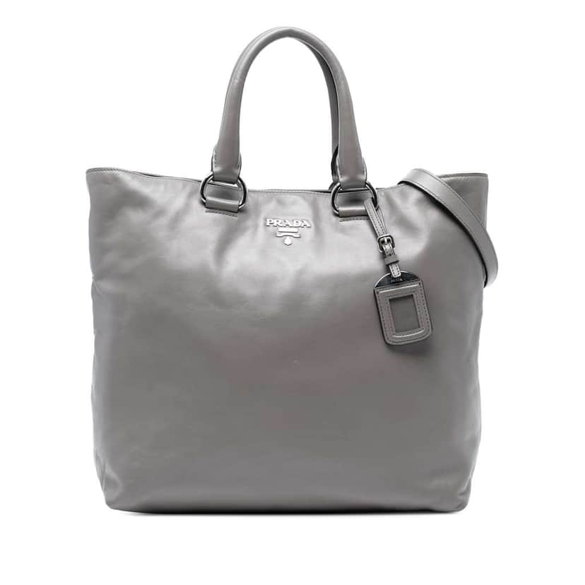 Prada Soft Calf Open Convertible Tote Grey Leather Good condition - Front View