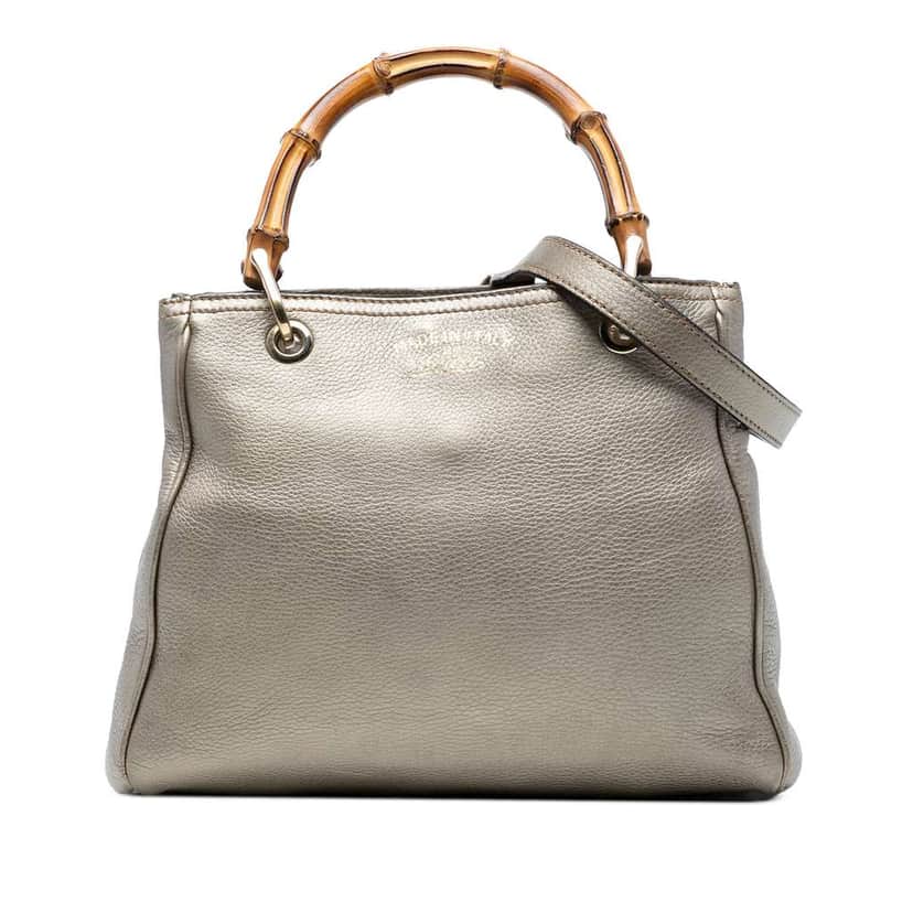 Gucci Small Calfskin Bamboo Shopper Satchel Gold Leather Good condition - Front View