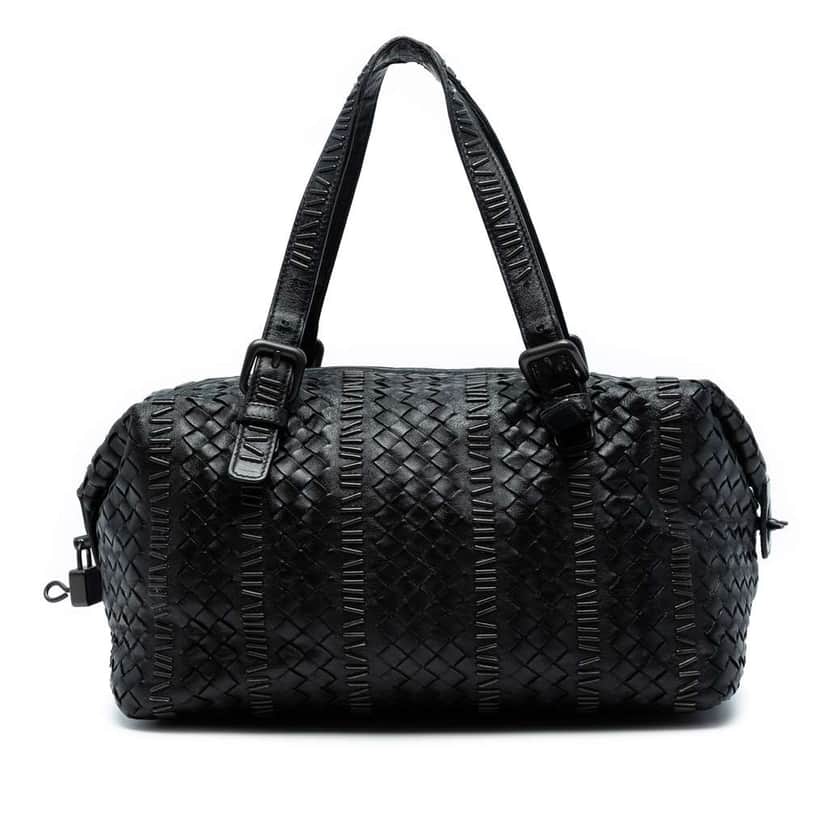 Bottega Veneta Nappa Intrecciato Stitched Handbag Black Leather Good condition - Front View