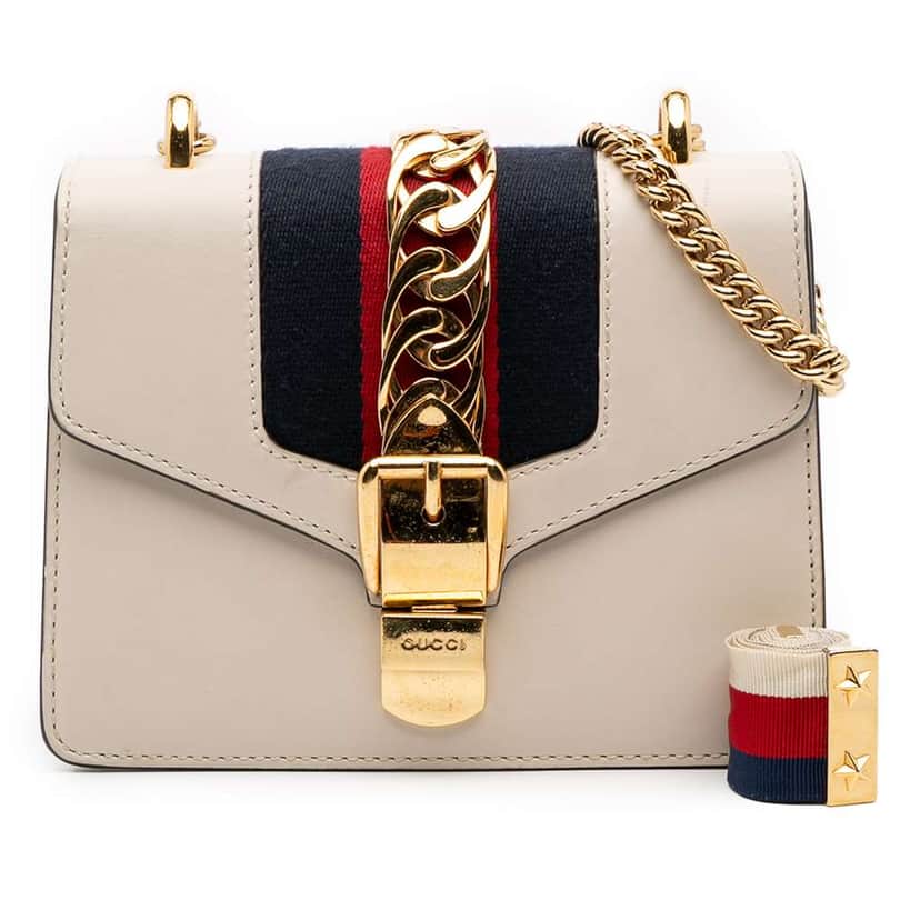Gucci Mini Calfskin Sylvie Chain Crossbody White Leather Good condition - Front View