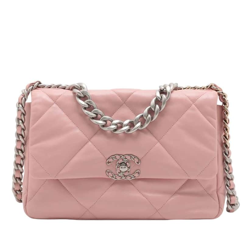 Chanel Large Lambskin 19 Flap Pink Leather Good condition - Front View