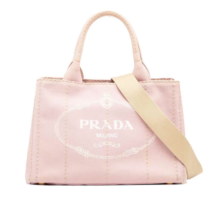 Prada Small Canvas Canapa Logo Satchel Pink Canvas Good condition - Front View