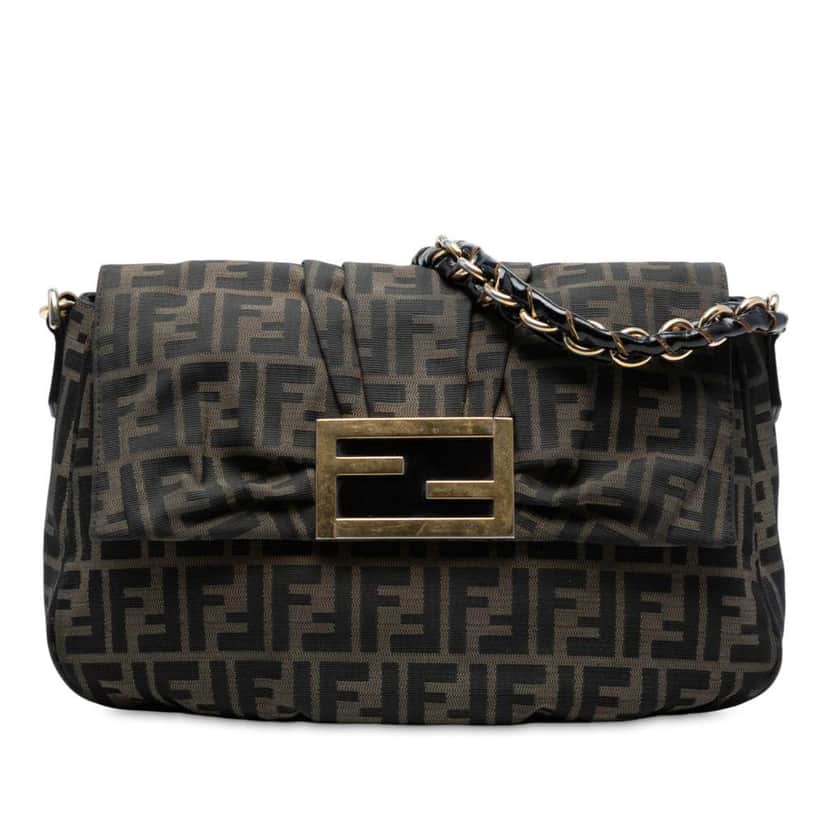 Fendi Zucca Canvas Mia Flap Shoulder Bag Brown Canvas Good condition - Front View
