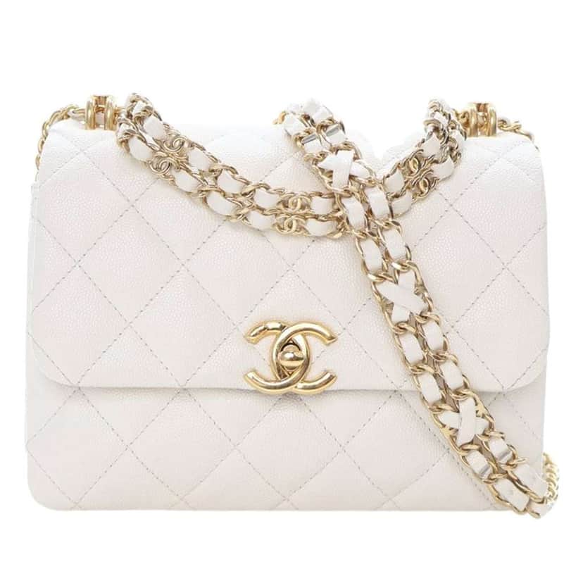 Chanel Mini Quilted Caviar Coco First Flap White Leather Good condition - Front View