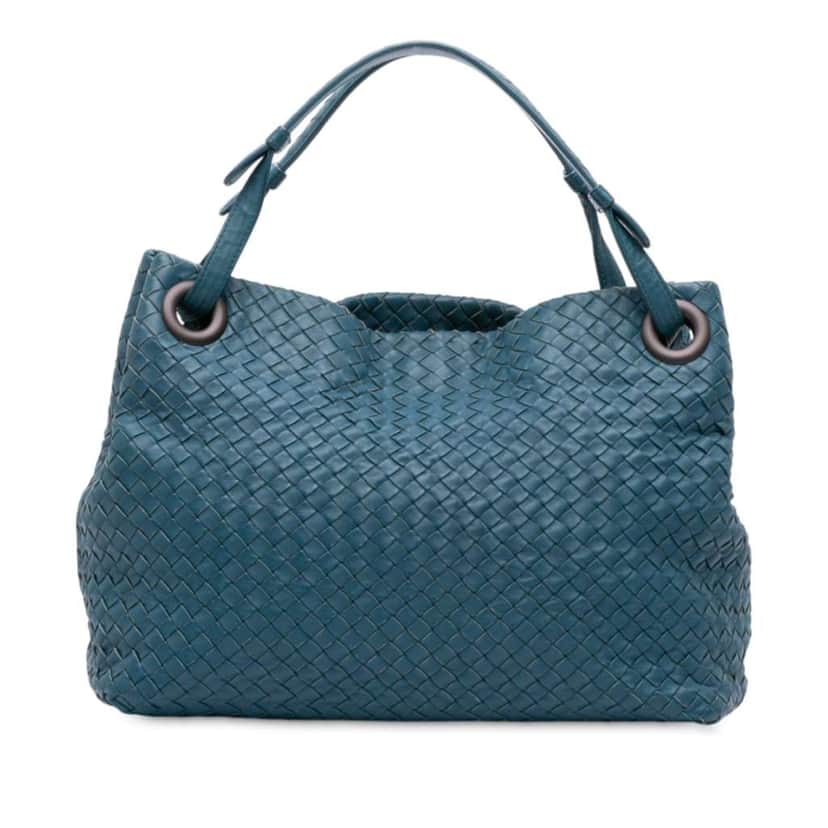 Bottega Veneta Medium Nappa Intrecciato Garda Tote Blue Leather Good condition - Front View