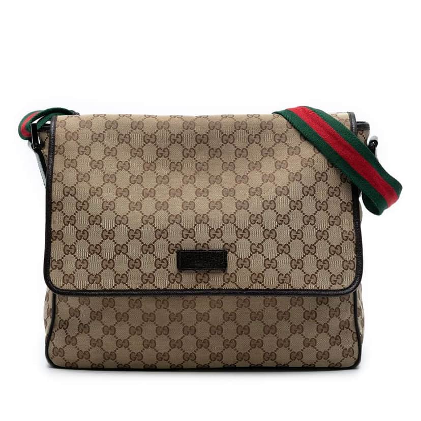 Gucci GG Canvas Web Flap Messenger Bag Brown Canvas Good condition - Front View