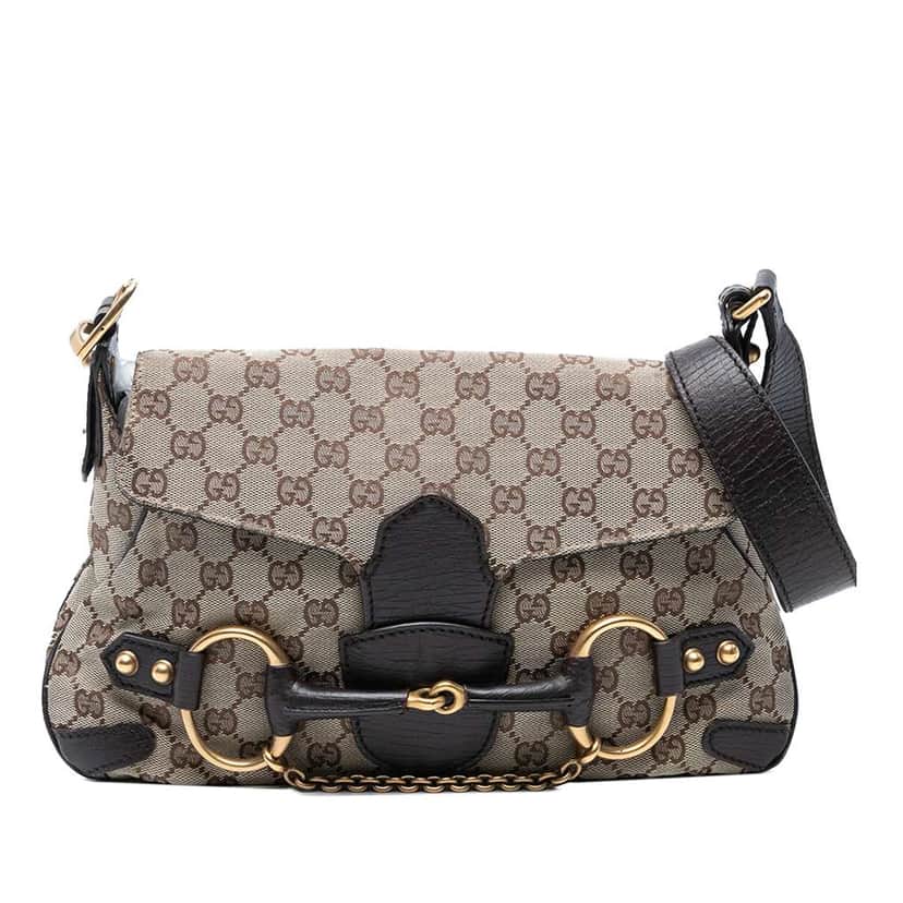 Gucci GG Canvas Horsebit Shoulder Bag Brown Canvas Good condition - Front View