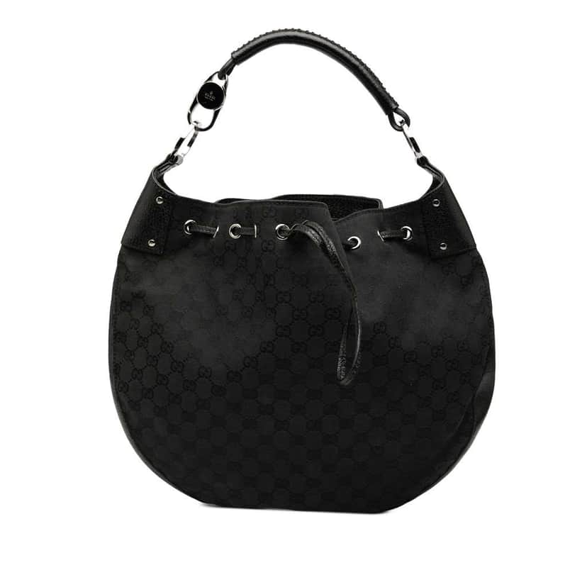 Gucci GG Canvas Drawstring Hobo Black Canvas Good condition - Front View