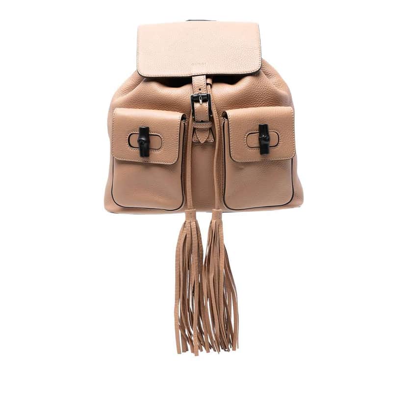 Gucci Leather Bamboo Tassel Backpack Brown Leather Good condition - Front View