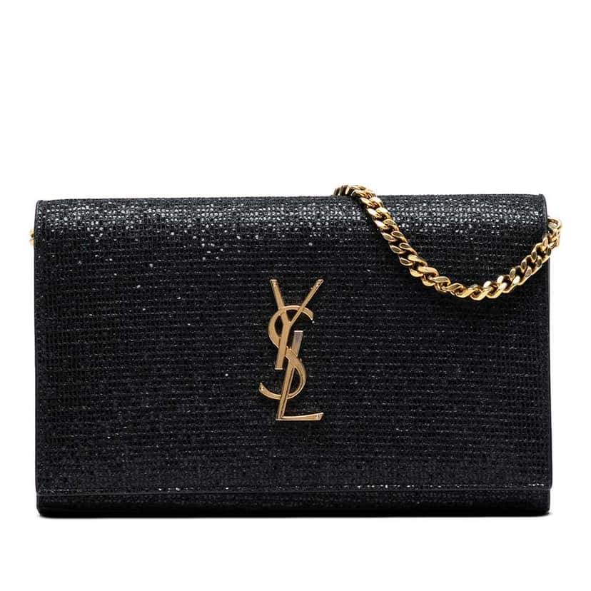 Saint Laurent Glitter Galactica Monogram Wallet on Chain Black Leather Good condition - Front View