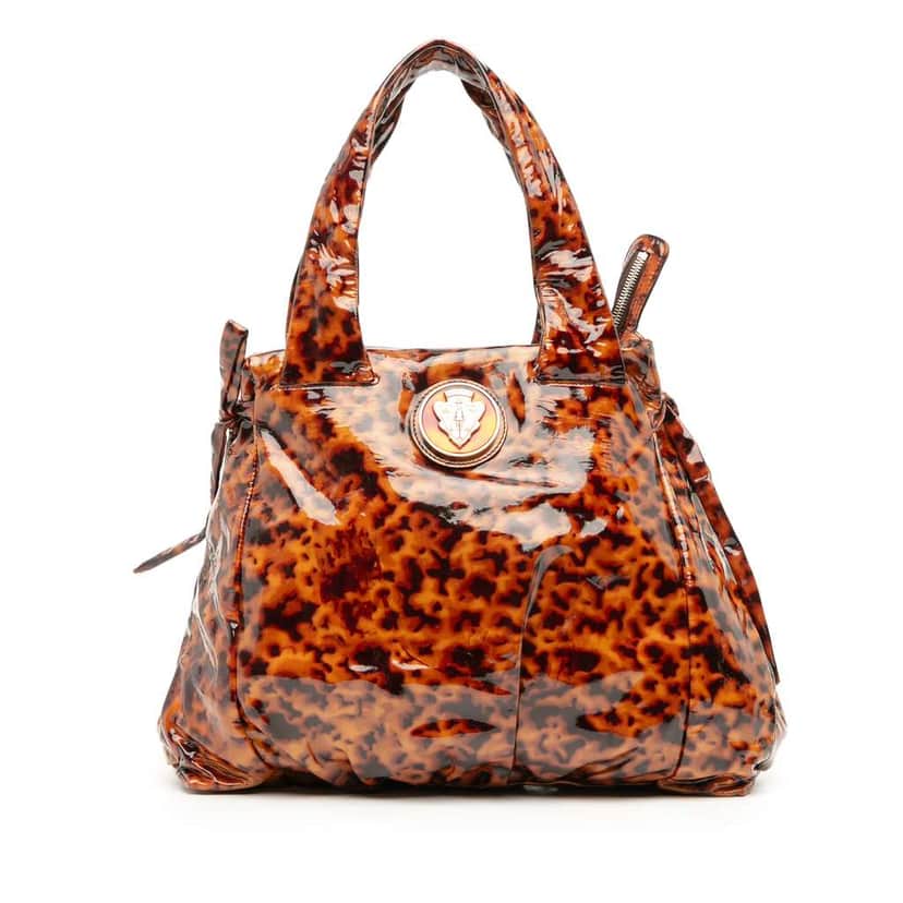 Gucci Patent Tortoise Shell Monogram Hysteria Tote Brown Leather Fair condition - Front View