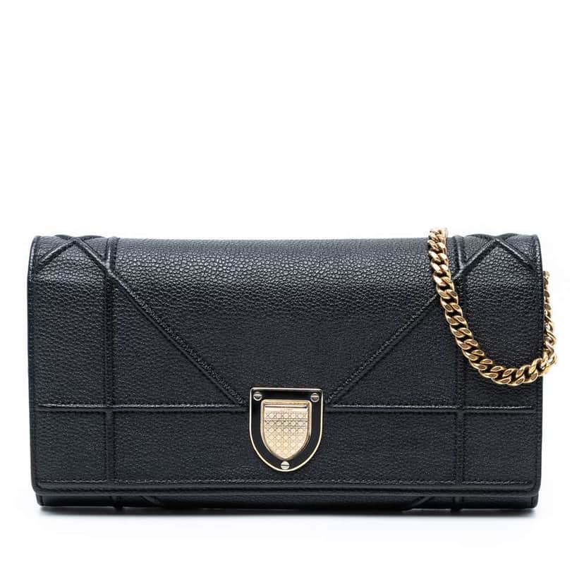 Dior Grained Calfskin Diorama Croisiere Wallet on Chain Black Leather Good condition - Front View