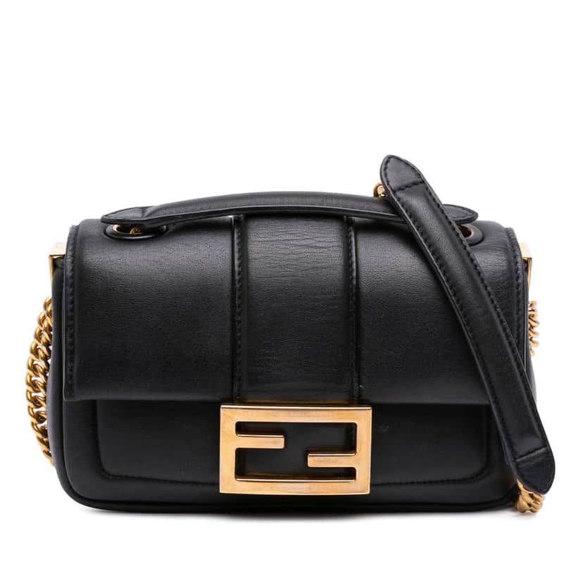 Fendi Mini Nappa Apolo Chain Baguette Shoulder Bag Black Leather Good condition - Front View