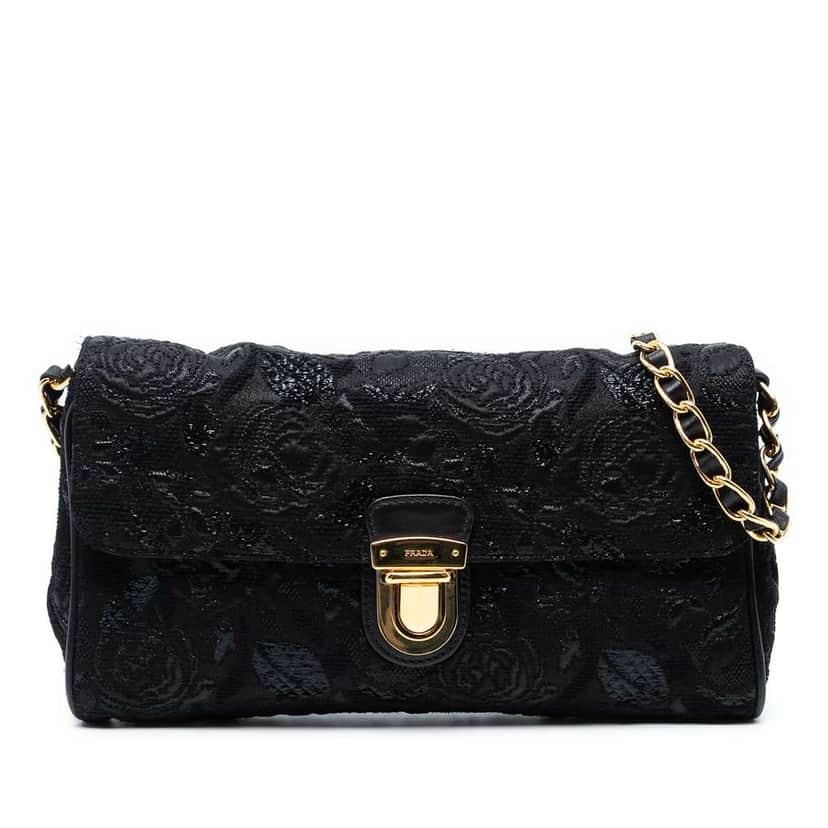 Prada Tessuto Lurex Flap Crossbody Black Good condition - Front View