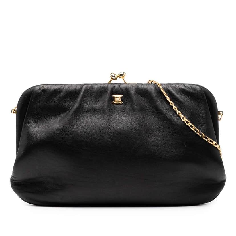 Celine Leather Triomphe Kiss Lock Crossbody Black Leather Good condition - Front View