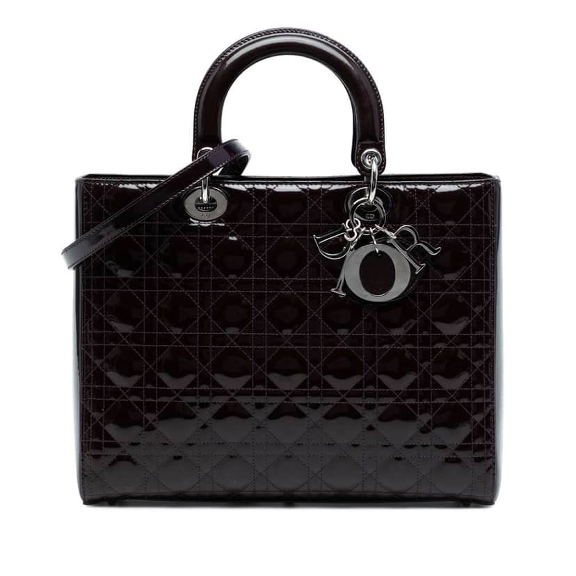 Dior Large Patent Cannage Lady Dior Purple Leather Good condition - Front View