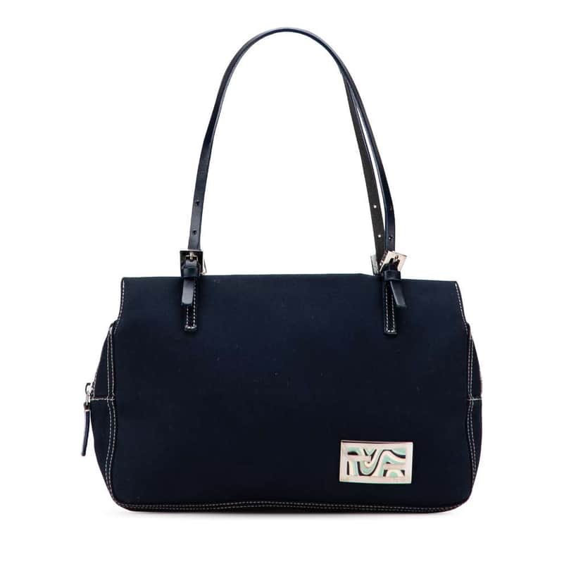 Fendi Canvas FF Marble Shoulder Bag Blue Canvas Good condition - Front View